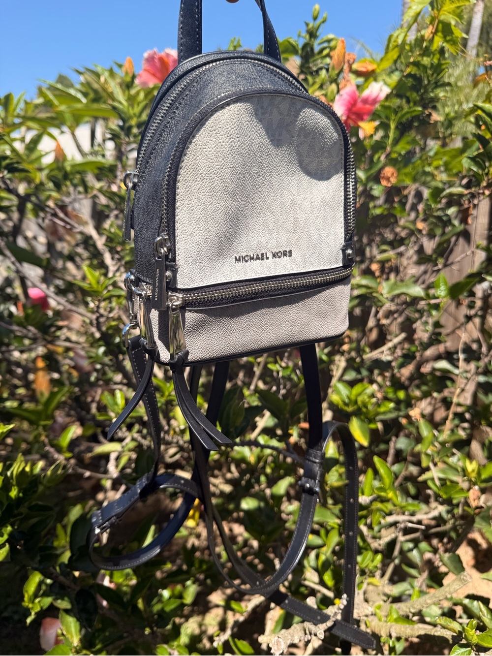 Michael Kors Two-Tone Mini Backpack in Black and Light Gray - Picture 1 of 11